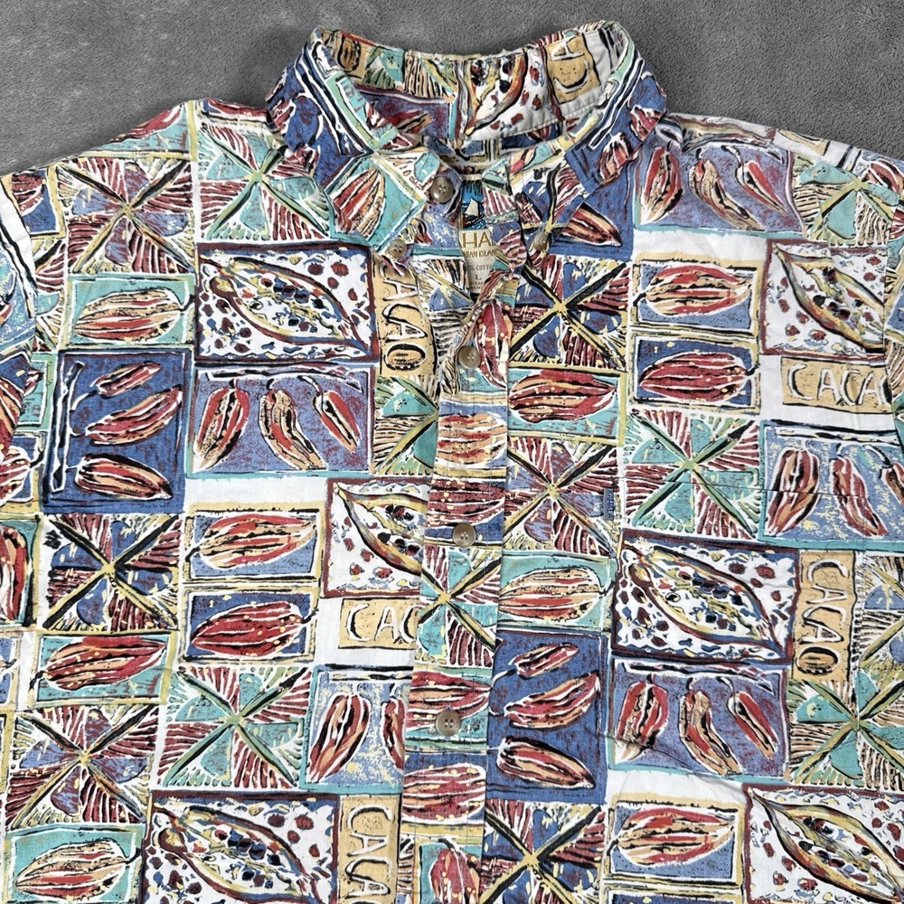 Vintage Kahala Hawaiian Shirt Mens L  Rayon Abstract Palm Leaf Floral